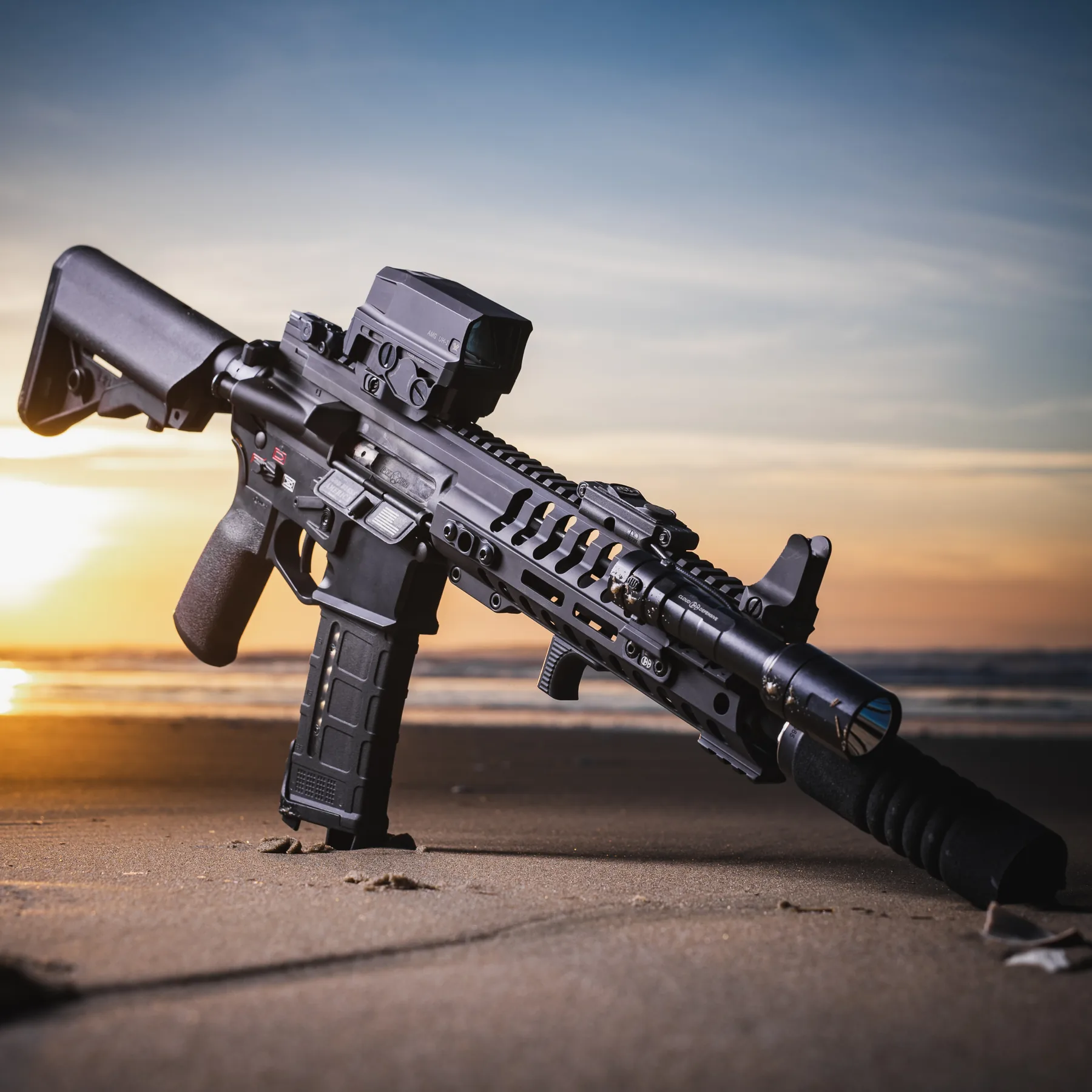 POF USA rifle photographed at sunset